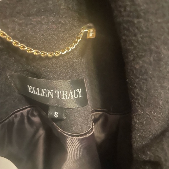 Ellen Tracy Black Wool Button Cape Belted Jacket Coat - Picture 7 of 13